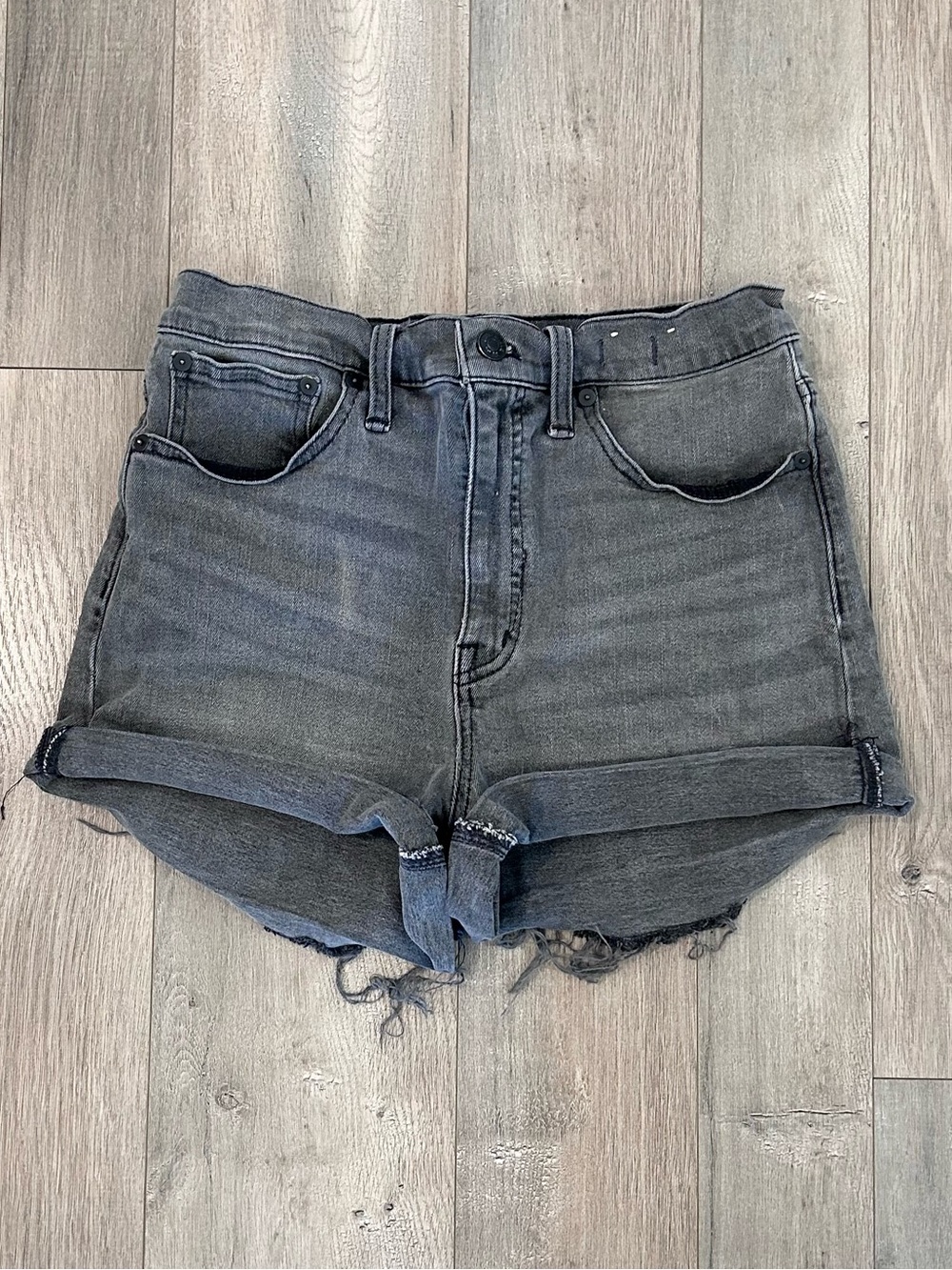 Madewell Gray High-Rise Cuffed Denim Shorts